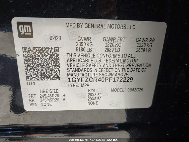 1GYFZCR40PF172229 Cadillac Xt4 Fwd Premium Luxury