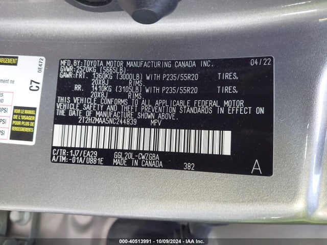 Lexus RX 350 2022 2T2HZMAA5NC244839 Image 9