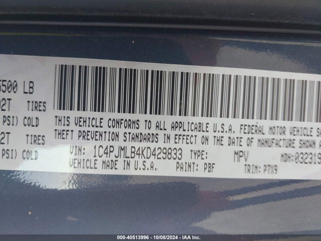 1C4PJMLB4KD429833 Jeep Cherokee Latitude Plus 4x4
