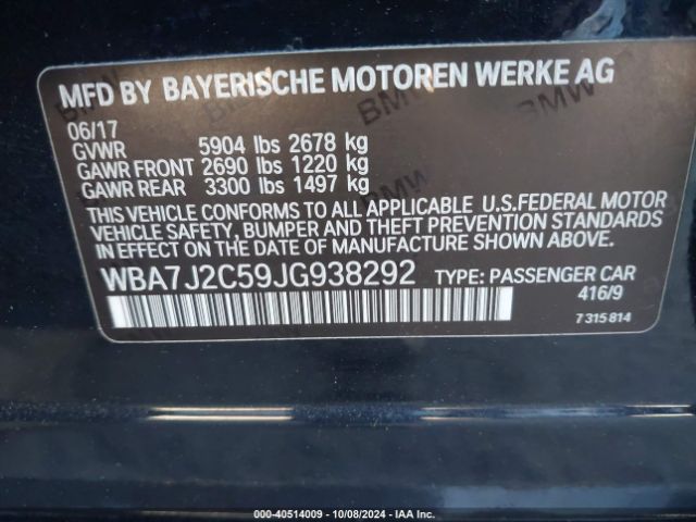 WBA7J2C59JG938292 BMW 740e Xdrive Iperformance