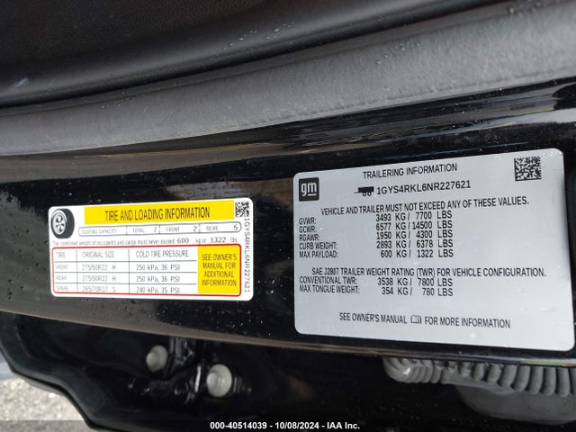 1GYS4RKL6NR227621 Cadillac Escalade Esv 4wd Sport Platinum