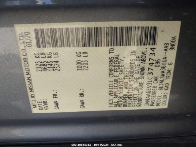 1N4AA6EV3LC374734 Nissan Maxima Sr Xtronic Cvt
