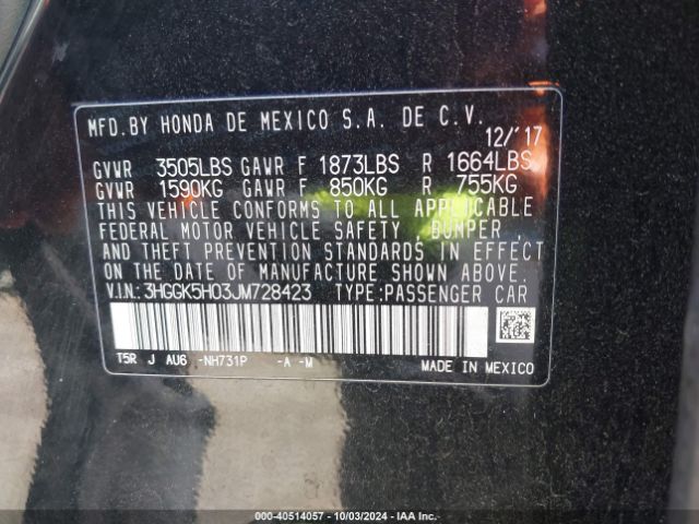 3HGGK5H03JM728423 Honda Fit Ex-l
