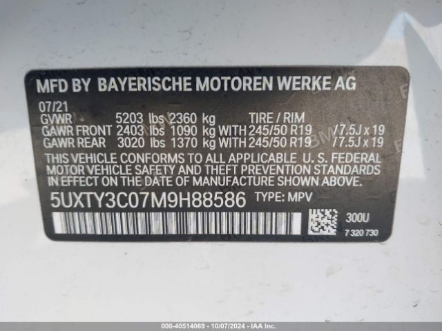 5UXTY3C07M9H88586 BMW X3 Sdrive30i