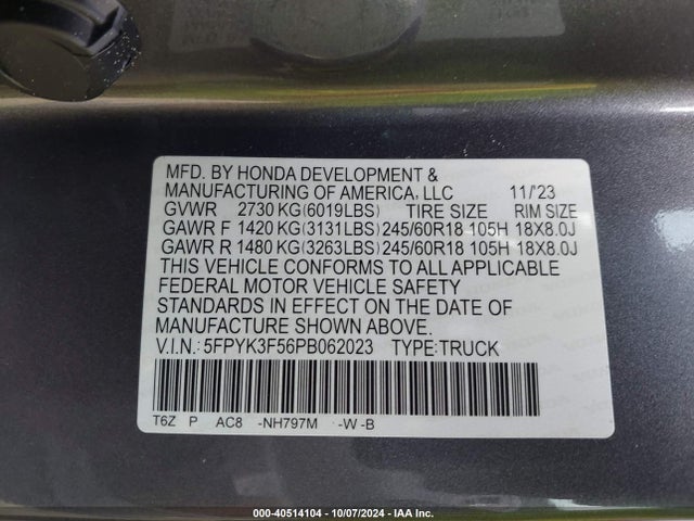 Honda Ridgeline Rtl 2023 5FPYK3F56PB062023 Image 9