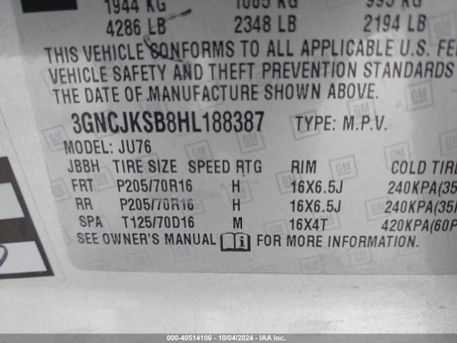 3GNCJKSB8HL188387 Chevrolet TRAX LS