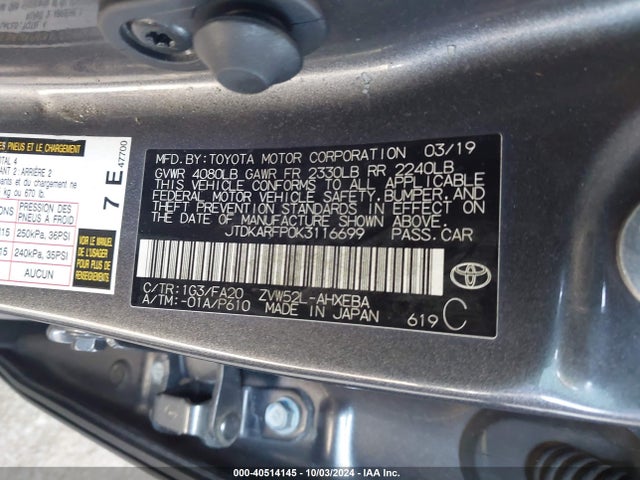 JTDKARFP0K3116699 Toyota Prius Prime Plus