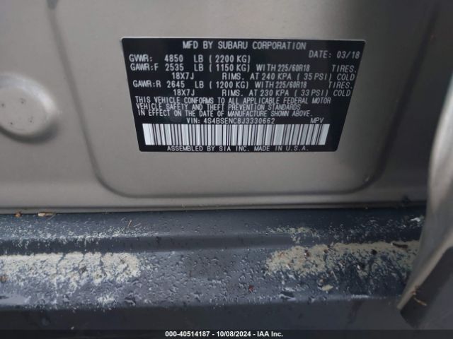 4S4BSENC8J3330662 Subaru Outback 3.6r Limited