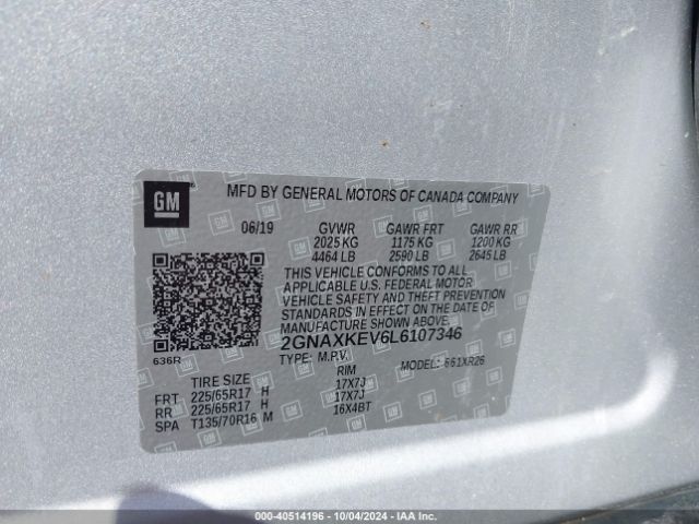 2GNAXKEV6L6107346 Chevrolet Equinox Fwd Lt 1.5l Turbo