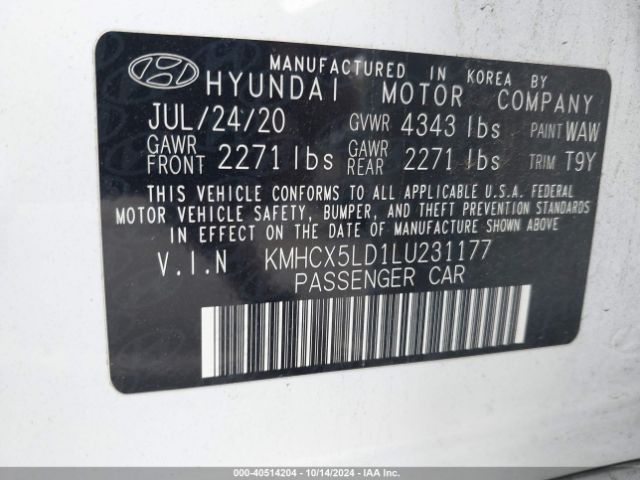 KMHCX5LD1LU231177 Hyundai Ioniq Plug-in Hybrid Limited