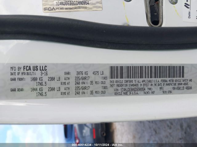 1C4NJDEB0GD690954 Jeep Compass Latitude