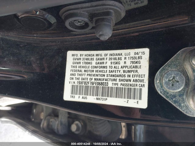 19XFB2F76FE068033 Honda CIVIC SE