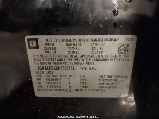 2GNALCEK6H1606157 Chevrolet EQUINOX LT