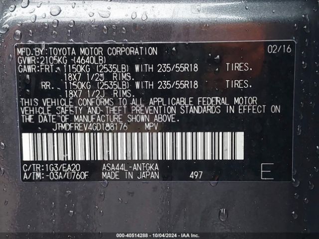JTMDFREV4GD188176 Toyota Rav4 Limited