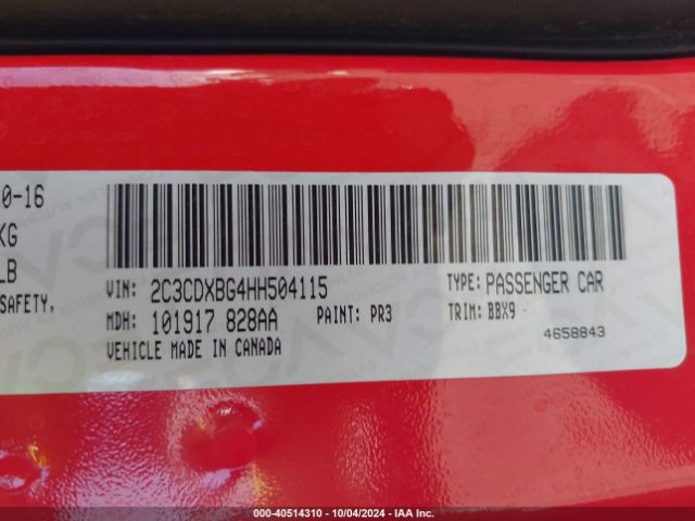 2C3CDXBG4HH504115 Dodge Charger Se Rwd