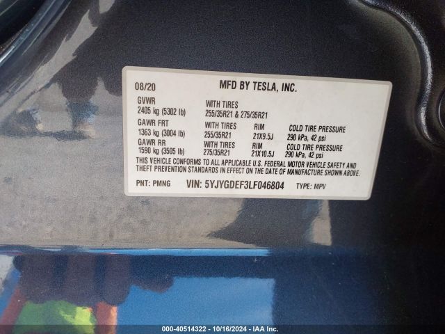 5YJYGDEF3LF046804 Tesla Model Y Long Range Dual Motor All-wheel Drive/performance Dual Motor All-wheel Drive