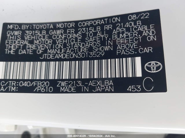 Toyota Corolla Hybrid Le 2022 JTDEAMDE0N3013529 Image 9