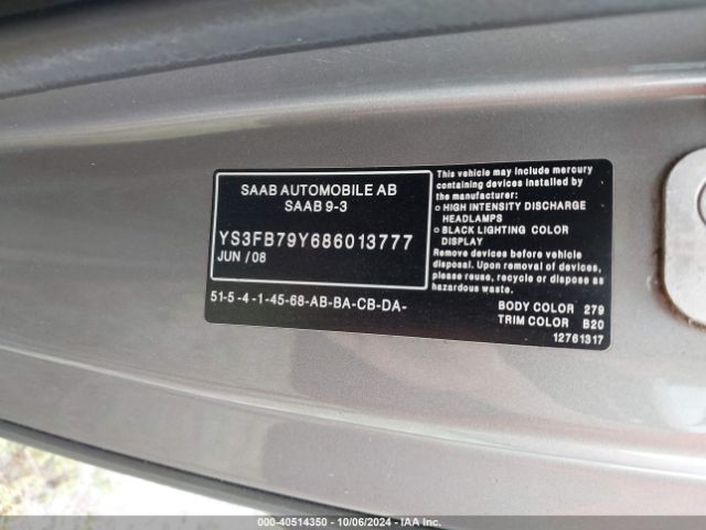 2008 SAAB 9-3 YS3FB79Y686013777 Photo 8