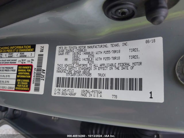 5TFDW5F13KX779305 Toyota Tundra Sr5 5.7l V8