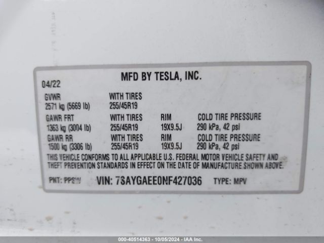 7SAYGAEE0NF427036 Tesla Model Y Long Range Dual Motor All-wheel Drive