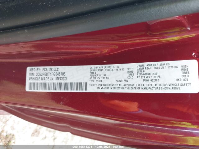 3C6JR6DT1PG648705 RAM 1500 Classic Tradesman  4x2 8' Box