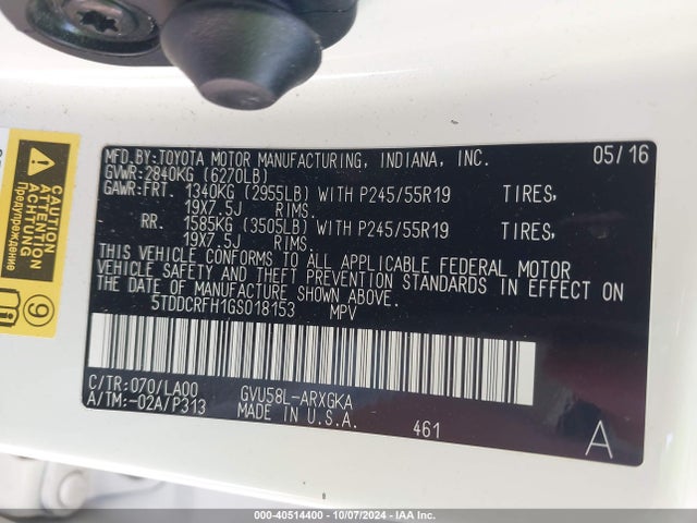 5TDDCRFH1GS018153 Toyota Highlander Hybrid Limited Platinum V6