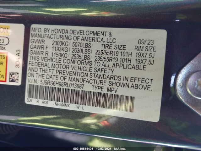 5J6RS6H98RL013687 Honda Cr-v Hybrid Sport Touring
