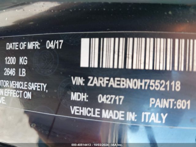 ZARFAEBN0H7552118 Alfa Romeo Giulia Rwd