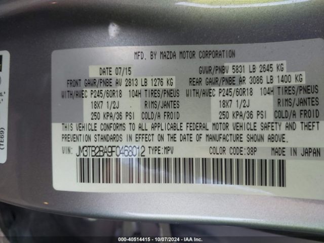 JM3TB2BA9F0468012 Mazda CX-9 SPORT