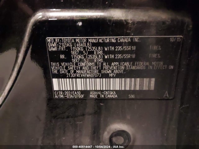 2T3DFREV4FW407073 Toyota Rav4 Limited