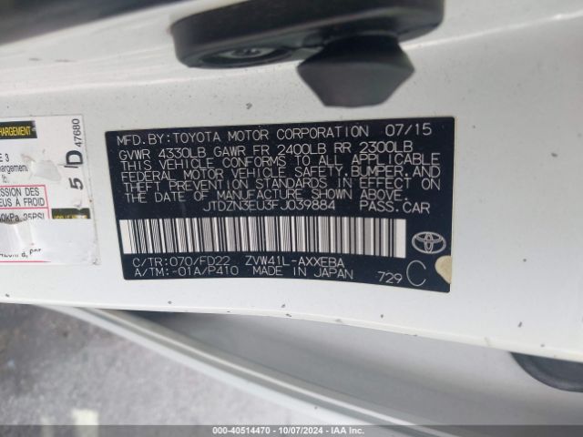 JTDZN3EU3FJ039884 Toyota Prius V Three