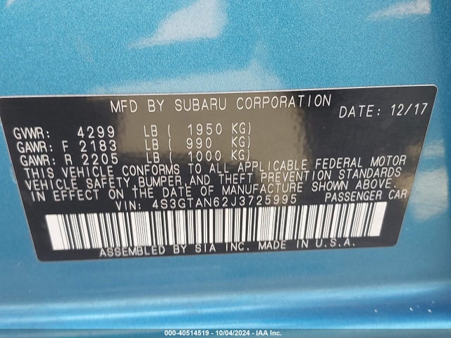 4S3GTAN62J3725995 Subaru Impreza 2.0i Limited