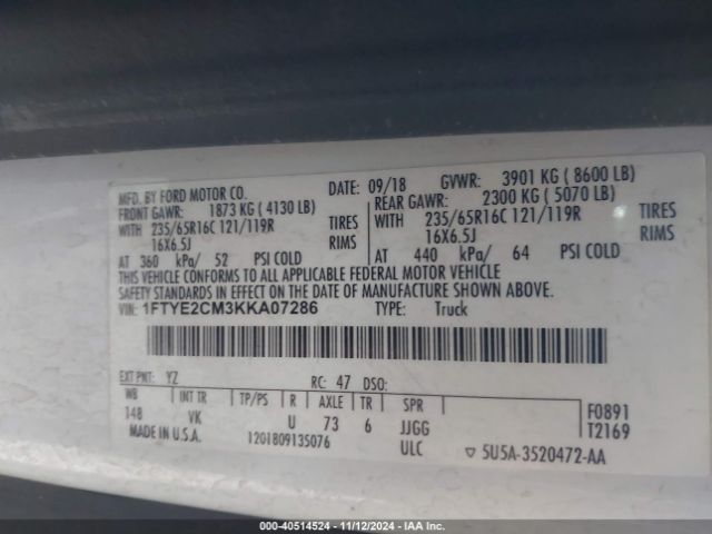 1FTYE2CM3KKA07286 Ford Transit-150