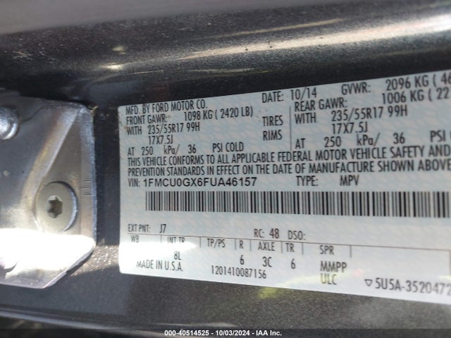 Ford ESCAPE SE 2015 1FMCU0GX6FUA46157 Image 9