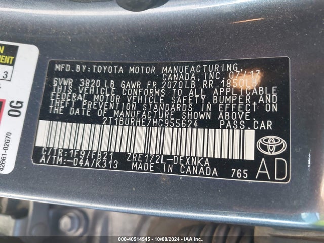 Toyota COROLLA LE 2017 2T1BURHE7HC955624 Image 9
