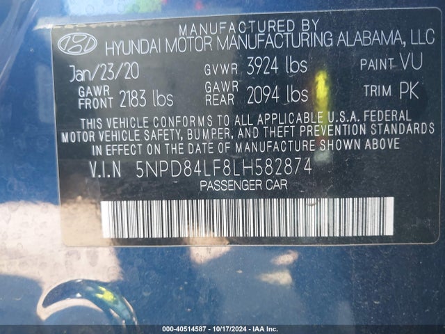 Hyundai ELANTRA SEL 2020 5NPD84LF8LH582874 Image 9