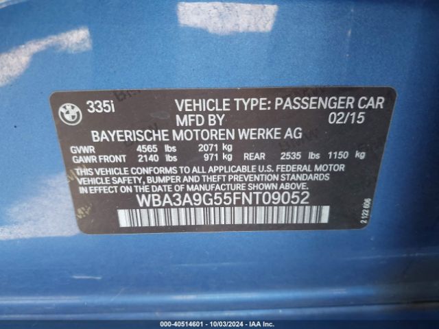 WBA3A9G55FNT09052 BMW 335i