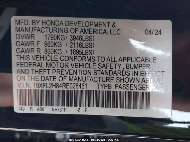 Honda Civic Sport 2024 19XFL2H84RE028461 Image 9