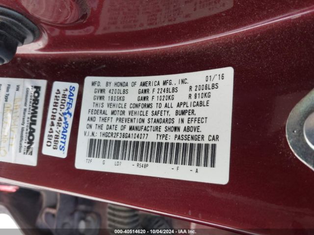 1HGCR2F38GA104077 Honda ACCORD LX