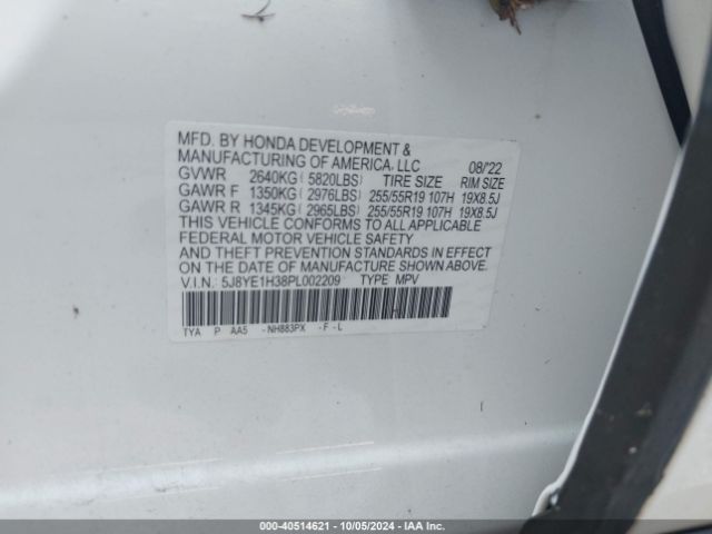 5J8YE1H38PL002209 Acura Mdx Standard