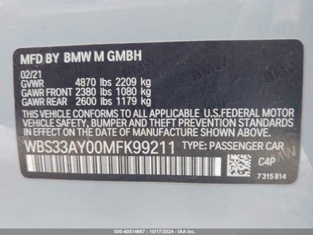 WBS33AY00MFK99211 BMW M3 Competition