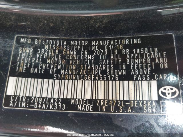 5YFBURHE6GP455176 Toyota Corolla S Premium