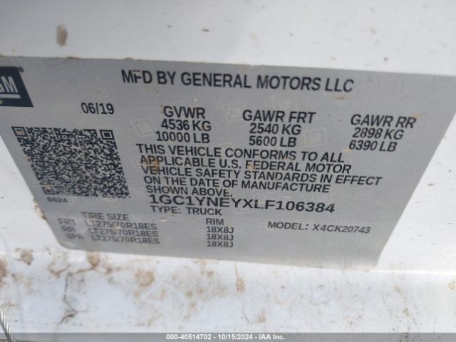 1GC1YNEYXLF106384 Chevrolet Silverado 2500hd 4wd  Standard Bed Lt
