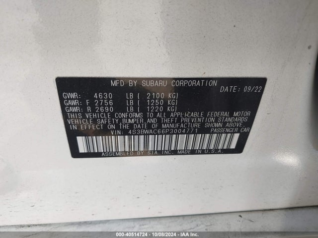 4S3BWAC66P3004771 Subaru Legacy Premium