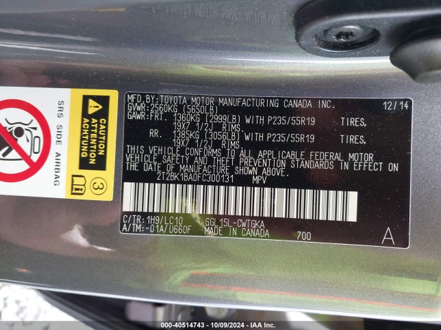 2T2BK1BA0FC300131 Lexus RX 350