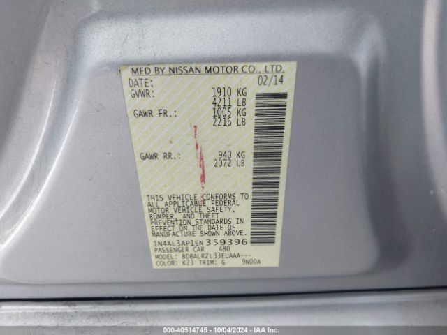 1N4AL3AP1EN359396 Nissan Altima 2.5 S