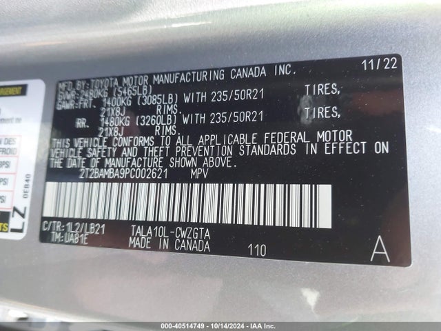 2T2BAMBA9PC002621 Lexus Rx 350 Premium Plus