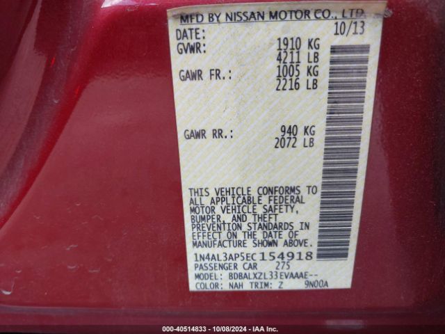 1N4AL3AP5EC154918 Nissan Altima 2.5 Sl