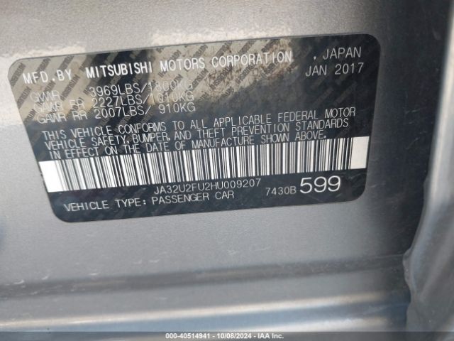 JA32U2FU2HU009207 Mitsubishi LANCER ES