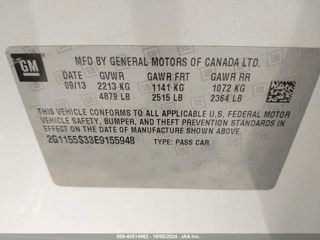 Chevrolet IMPALA 2LZ 2014 2G1155S33E9155948 Image 9